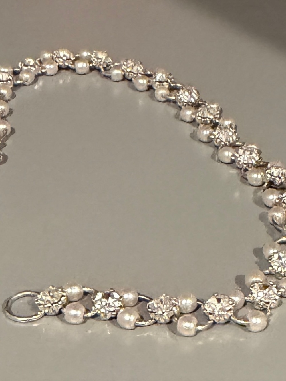 Silver Pearl and Crystal Link Bracelet - Women Jewelry